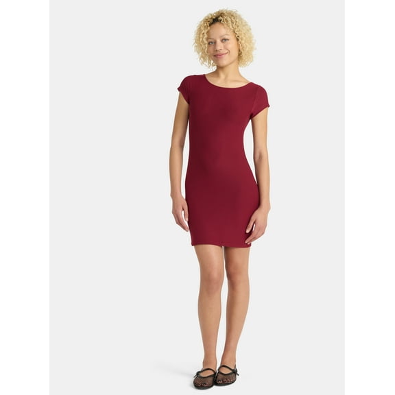 No Boundaries Scoop Neck Mini Dress with Short Sleeves, Women’s
