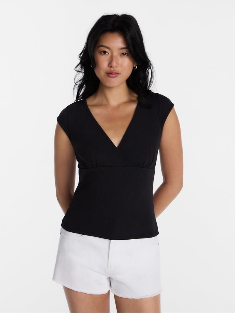 No Boundaries Empire Seam Top with Short Sleeves, Women's XXS-XXL