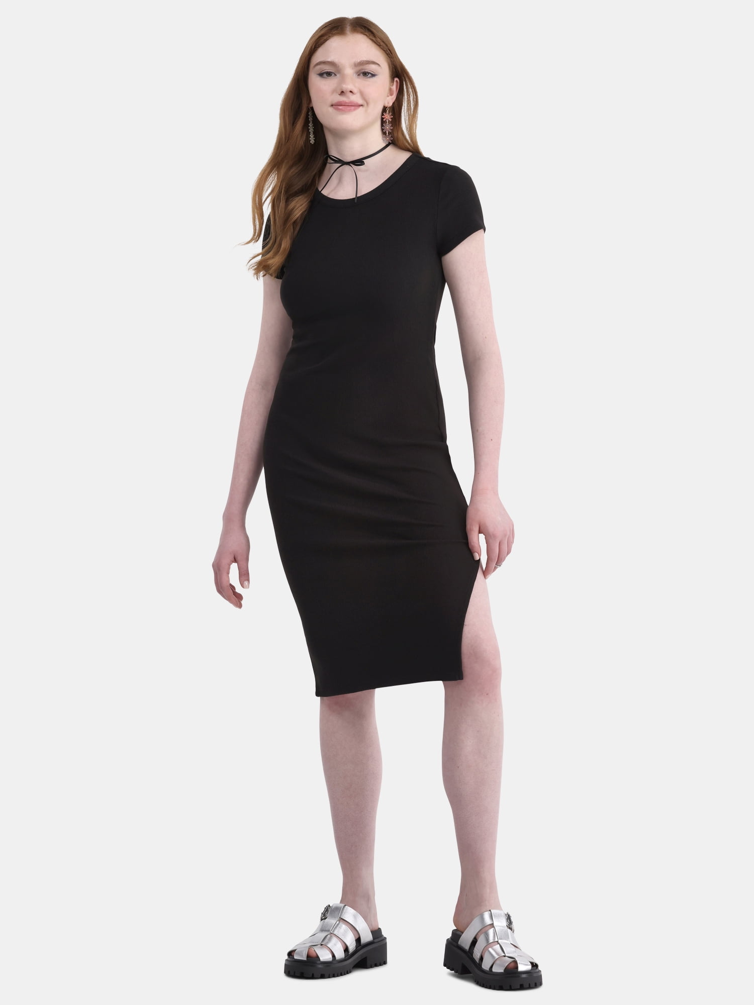 No Boundaries Slit Midi Dress with Short Sleeves, Women's