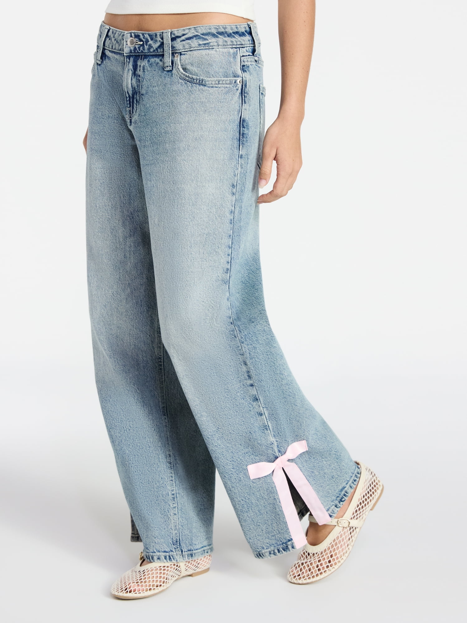 No Boundaries Baggy Jeans with Side Bow, Women’s 00-18