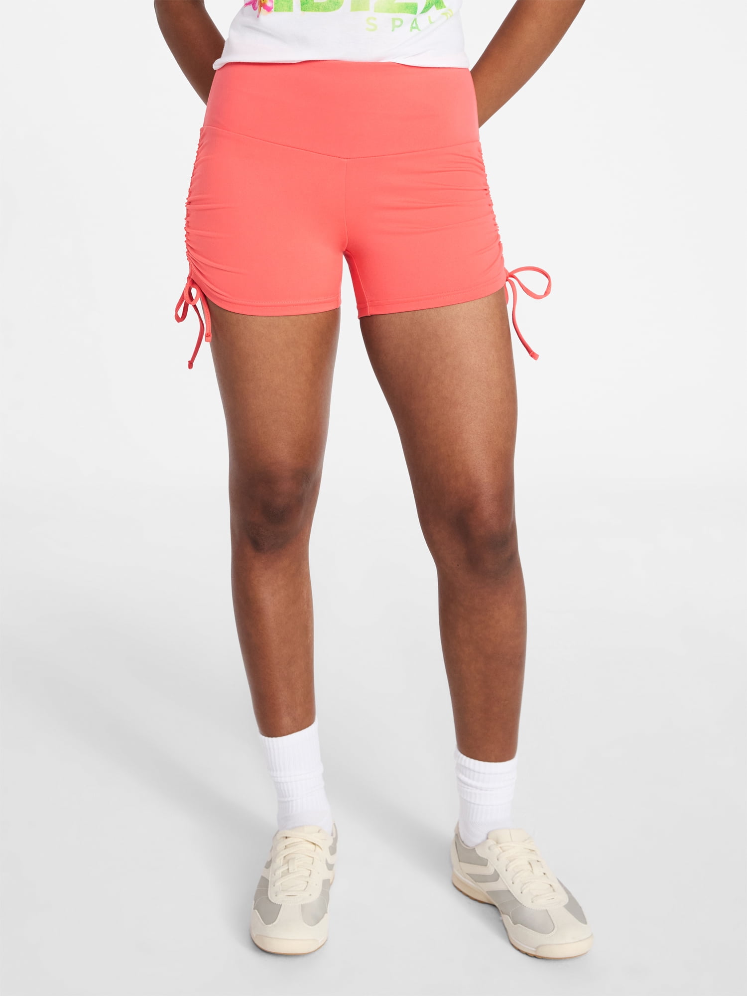 No Boundaries Ruched Side Bike Shorts, 4" Inseam, Women’s XXS-XXL