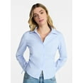 thumbnail image 1 of No Boundaries Side Ruched Button-Down Shirt, Women’s XXS-XXL, 1 of 5