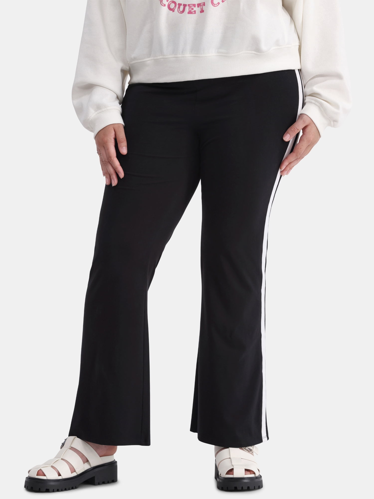 No Boundaries Side Stripe Flare Pants, 31” Inseam, Women's and Women’s Plus