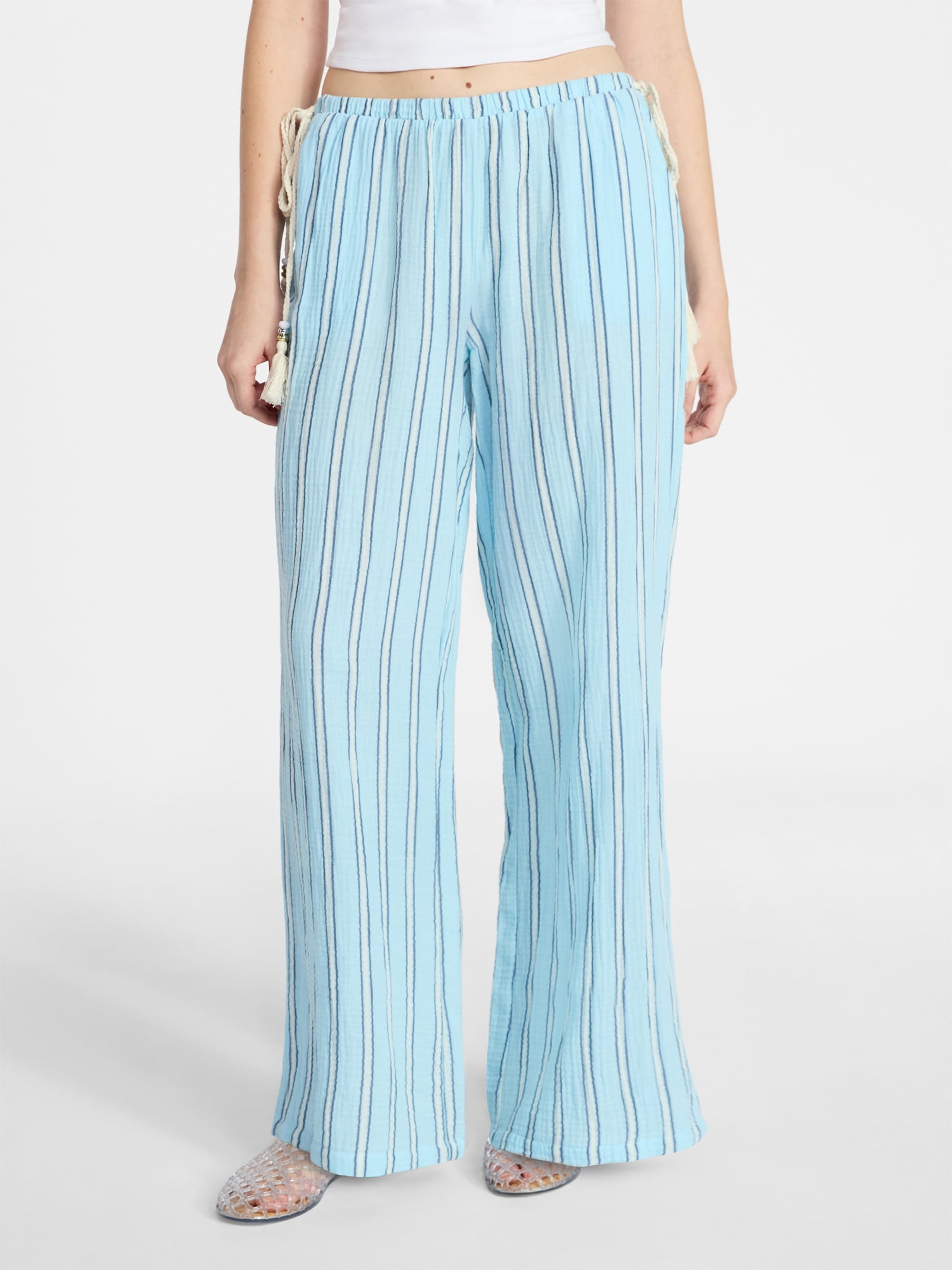 No Boundaries Cotton Gauze Side Tie Beach Pants, 31.5" Inseam, Women's XXS-4X