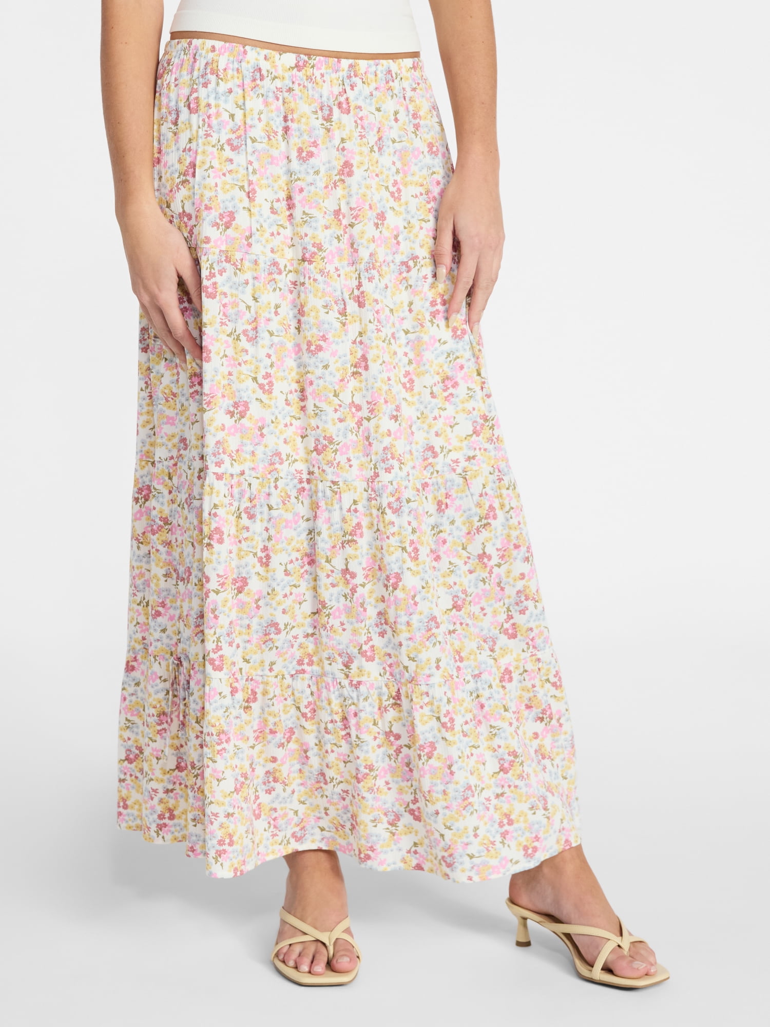 No Boundaries Side Tie Tiered Maxi Skirt, Women's and Women's Plus Sizes XXS-4X