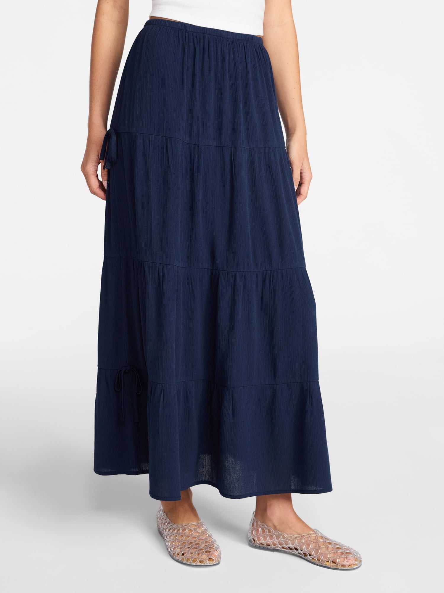 No Boundaries Side Tie Tiered Maxi Skirt, Women's and Women's Plus Sizes XXS-4X