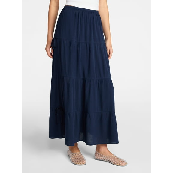 No Boundaries Side Tie Tiered Maxi Skirt, Women's and Women's Plus Sizes XXS-4X