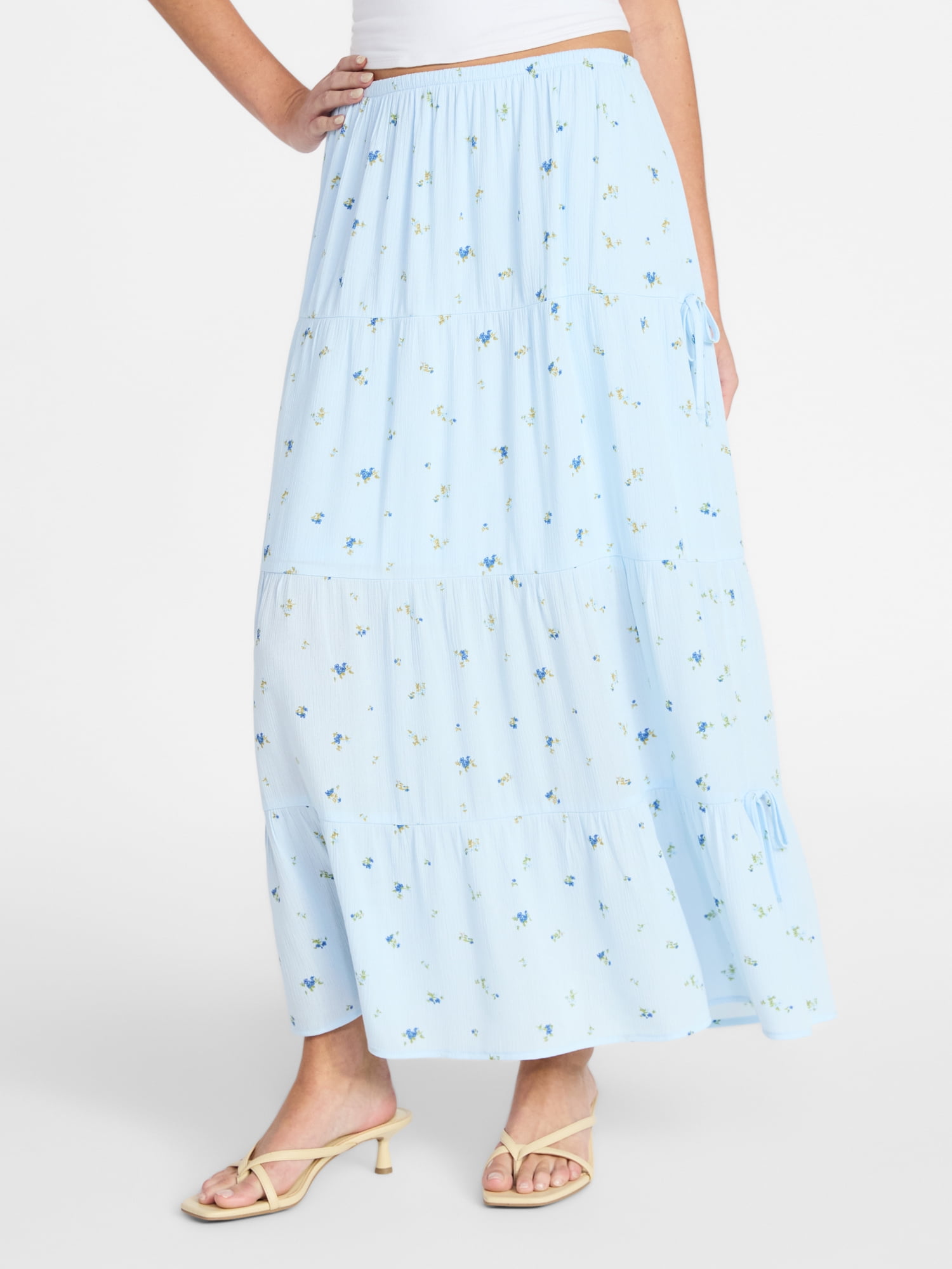 No Boundaries Side Tie Tiered Maxi Skirt, Women's and Women's Plus Sizes XXS-4X