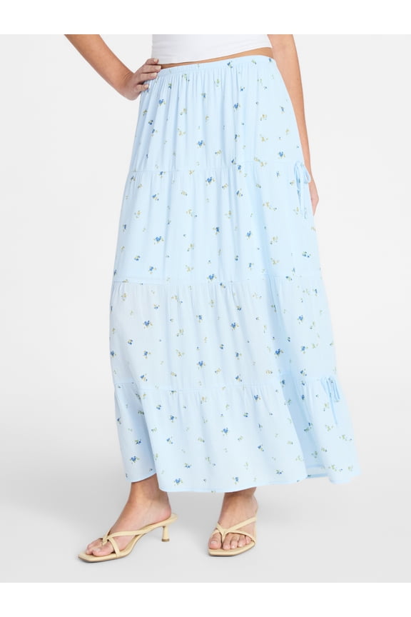 Side Tie Tiered Maxi Skirt, Women's and Women's Plus Sizes XXS-4X