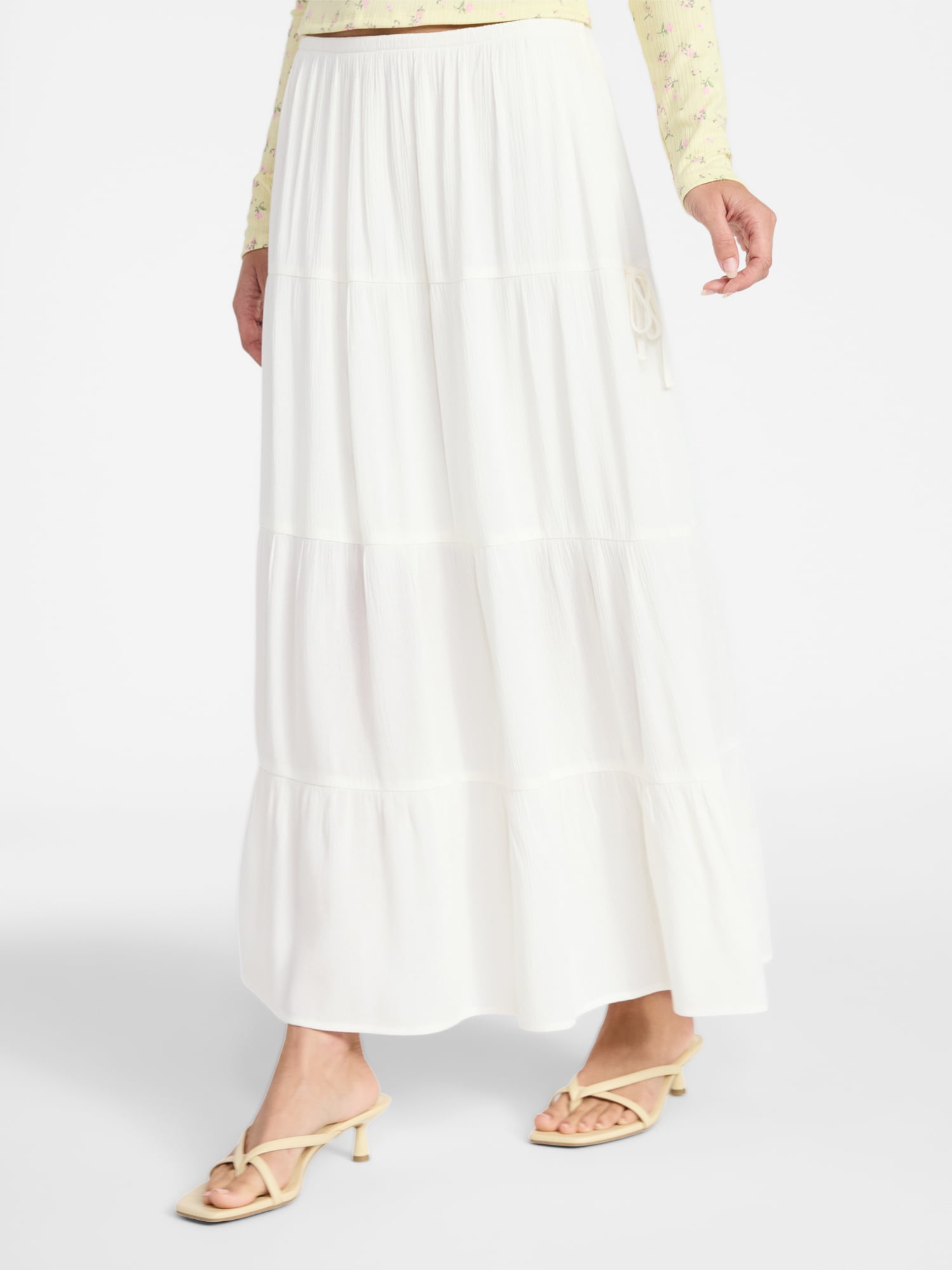No Boundaries Side Tie Tiered Maxi Skirt, Women's and Women's Plus