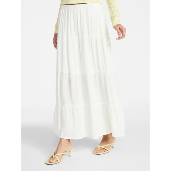 No Boundaries Side Tie Tiered Maxi Skirt, Women's XXS-XXL