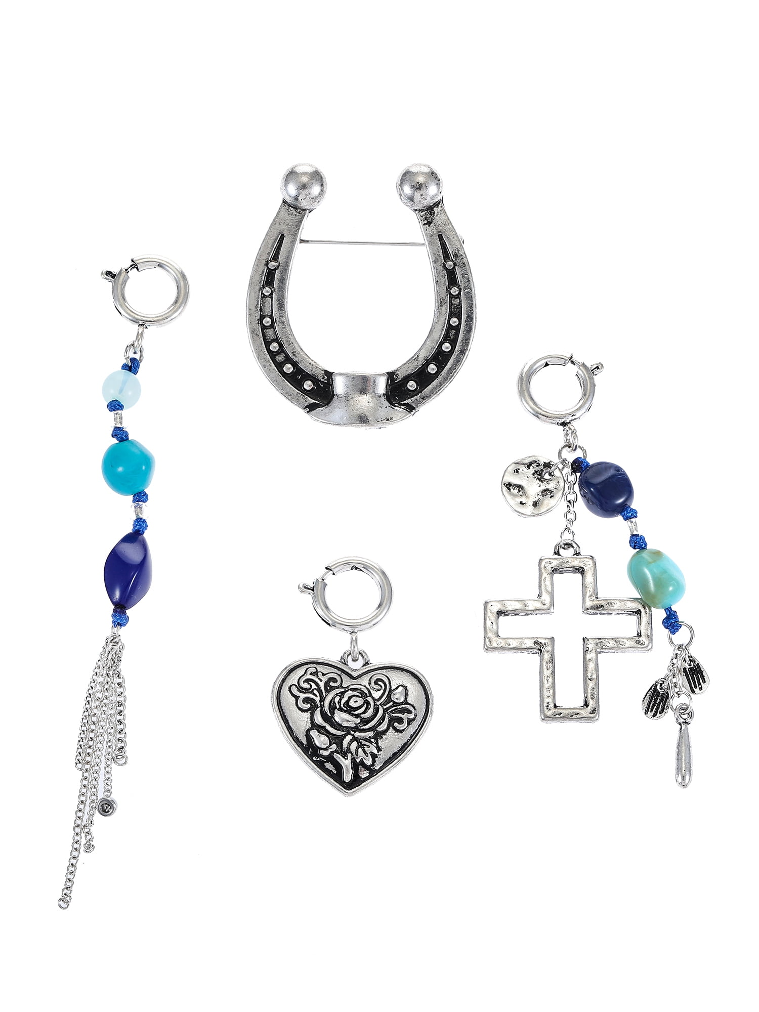 NO BOUNDARIES Silvertone Horseshoe Pin and Charm Set, 4 Pieces