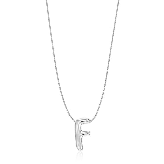 No Boundaries Silvertone Initial Bubble Letter Necklace, 1 Piece, Letter F