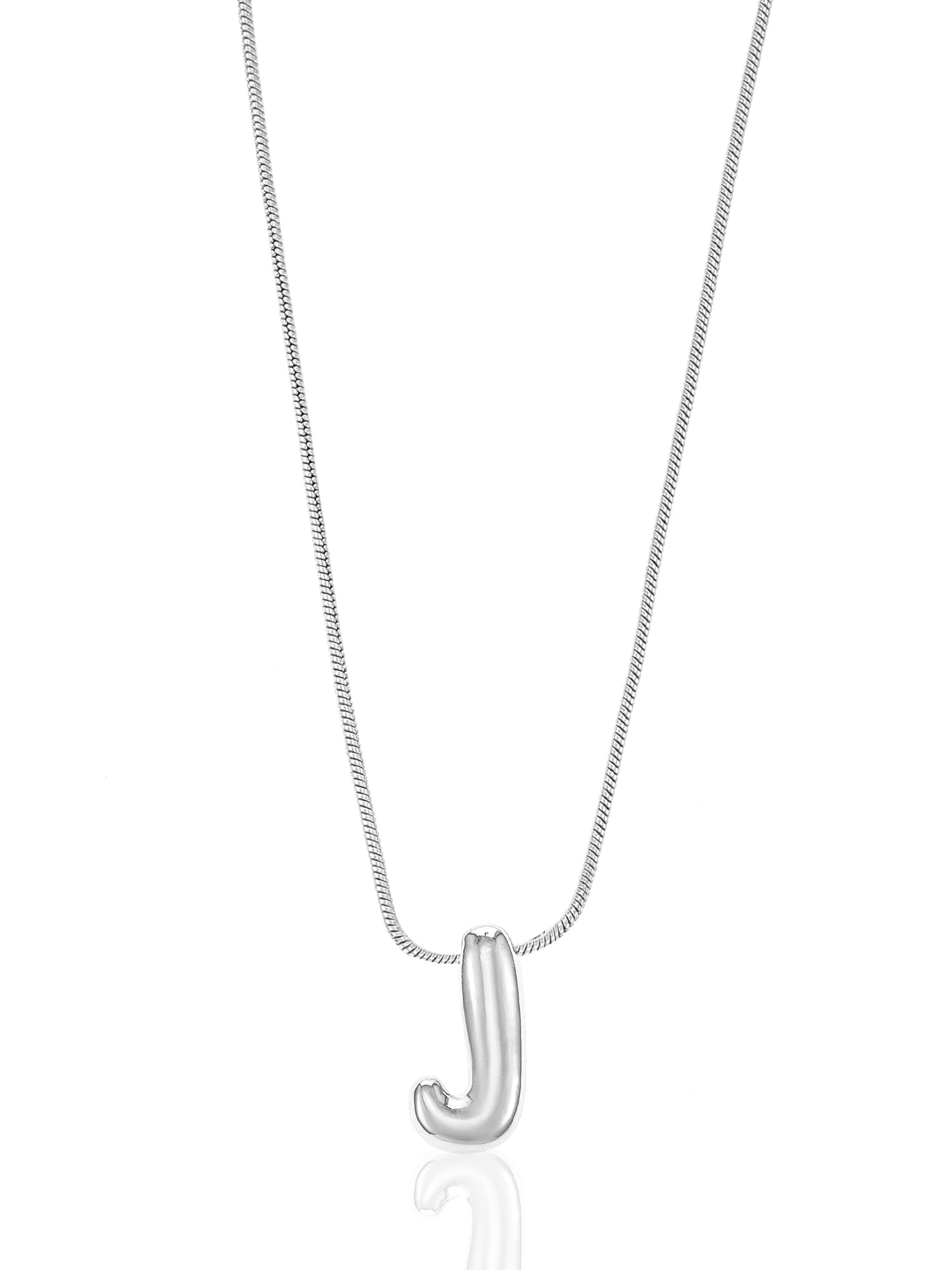No Boundaries Silvertone Initial Bubble Letter Necklace, 1 Piece, Letter J