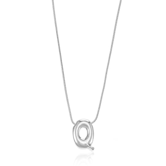No Boundaries Silvertone Initial Bubble Letter Necklace, 1 Piece, Letter Q