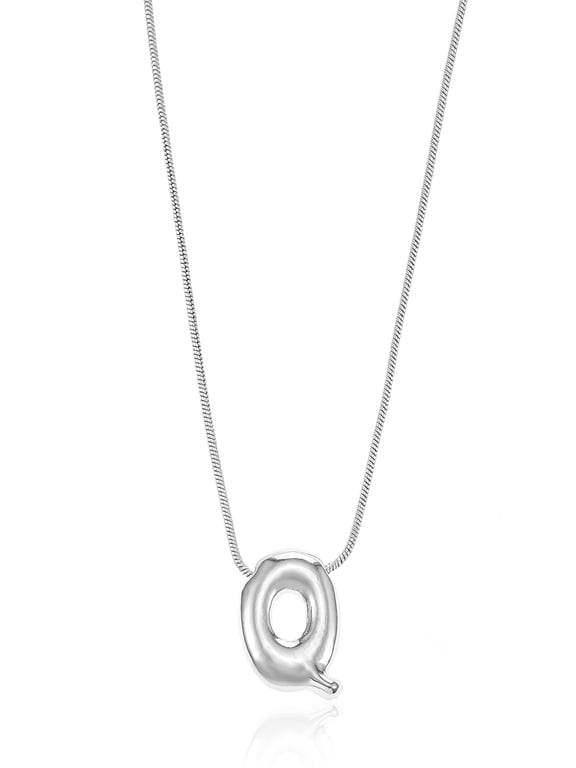Silvertone Initial Bubble Letter Necklace, 1 Piece, Letter Q