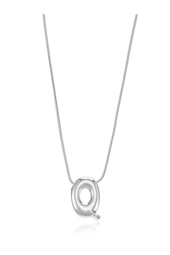 Silvertone Initial Bubble Letter Necklace, 1 Piece, Letter Q