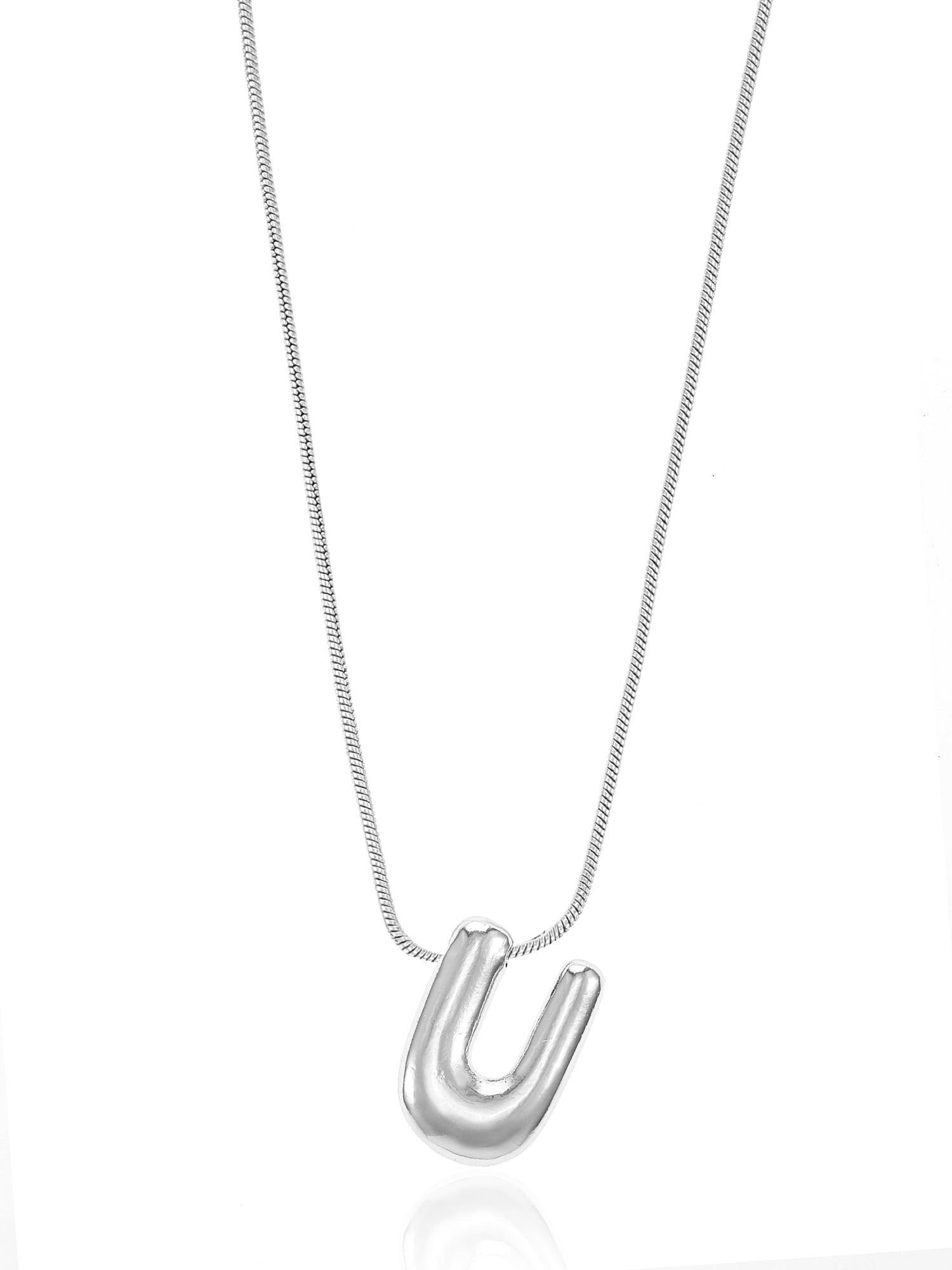 No Boundaries Silvertone Initial Bubble Letter Necklace, 1 Piece, Letter U