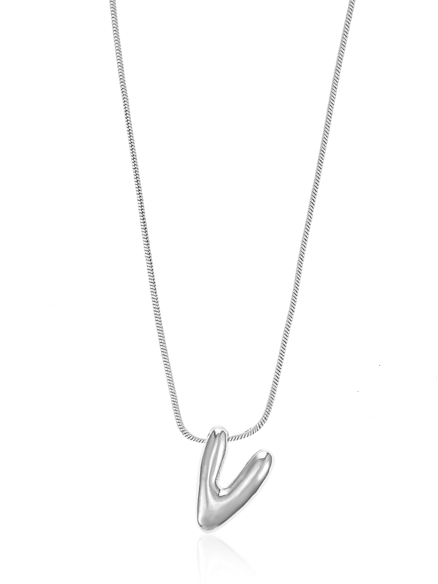 No Boundaries Silvertone Initial Bubble Letter Necklace, 1 Piece, Letter V