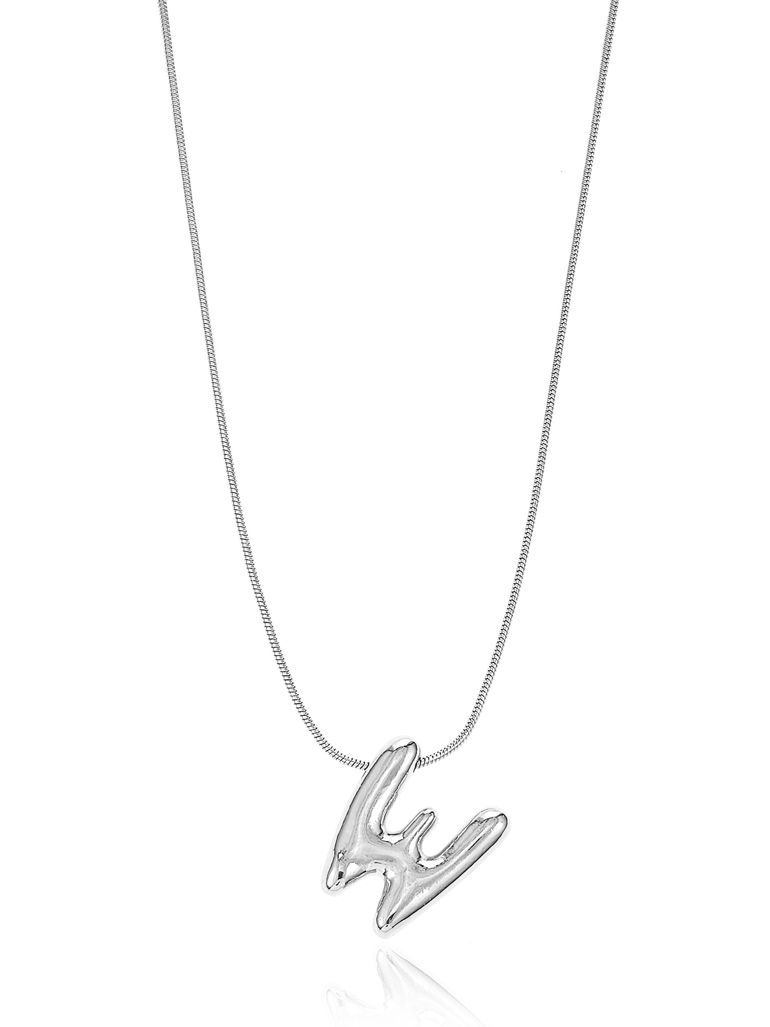 No Boundaries Silvertone Initial Bubble Letter Necklace, 1 Piece, Letter W