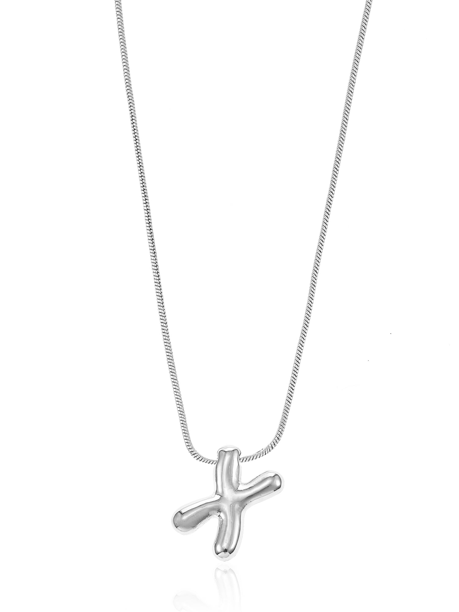Silvertone Initial Bubble Letter Necklace, 1 Piece, Letter X