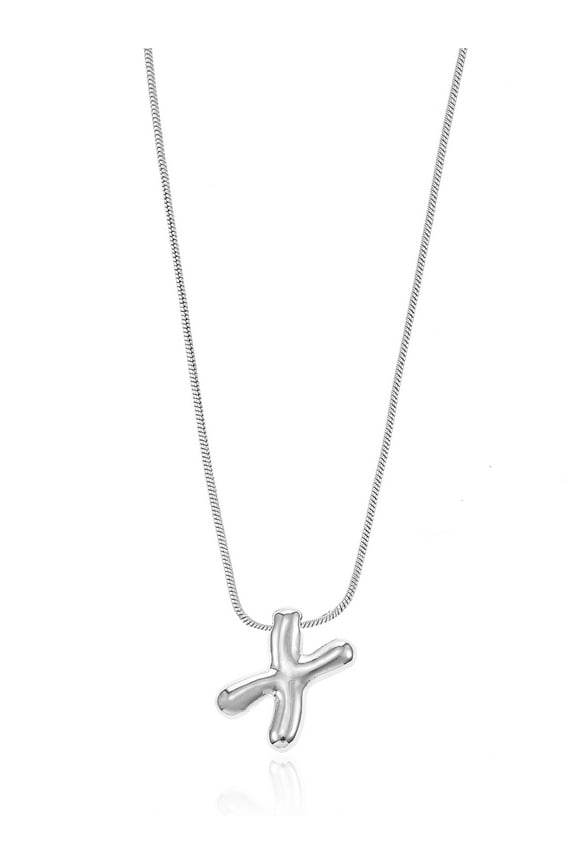 Silvertone Initial Bubble Letter Necklace, 1 Piece, Letter X