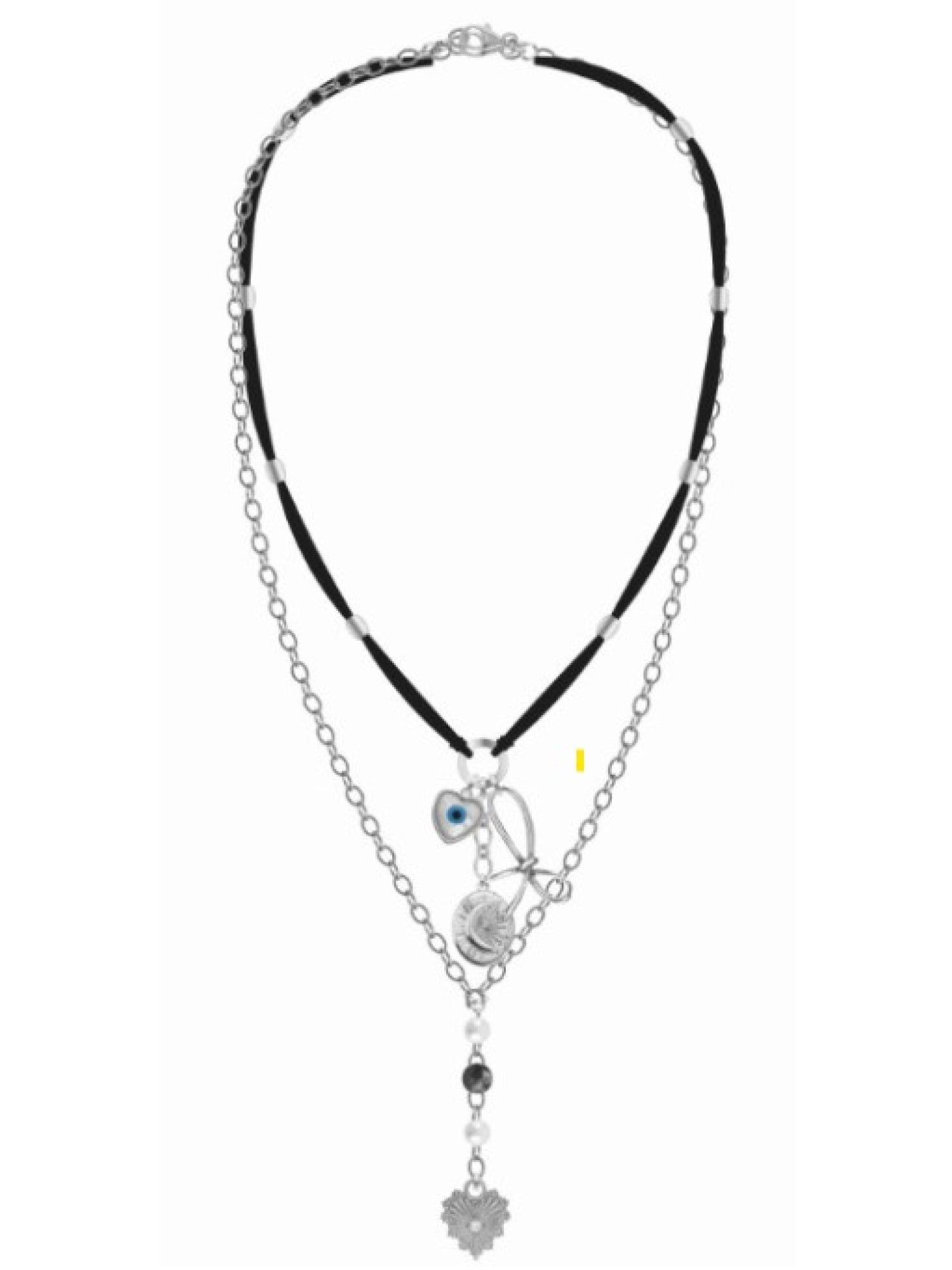 No Boundaries Silvertone Necklace Set, Black, 2 Pieces