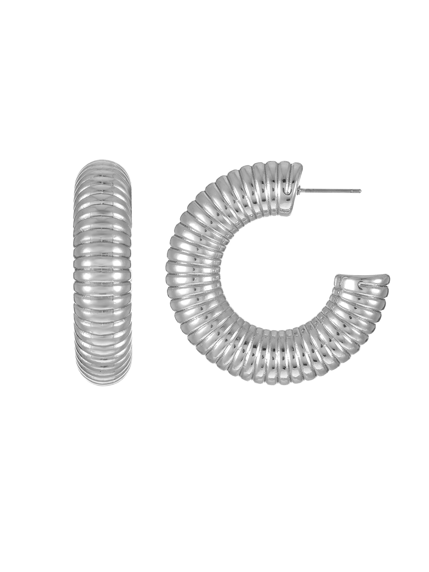 No Boundaries Silver-Tone Ribbed Hoop Earrings, 1-Pair, Women’s