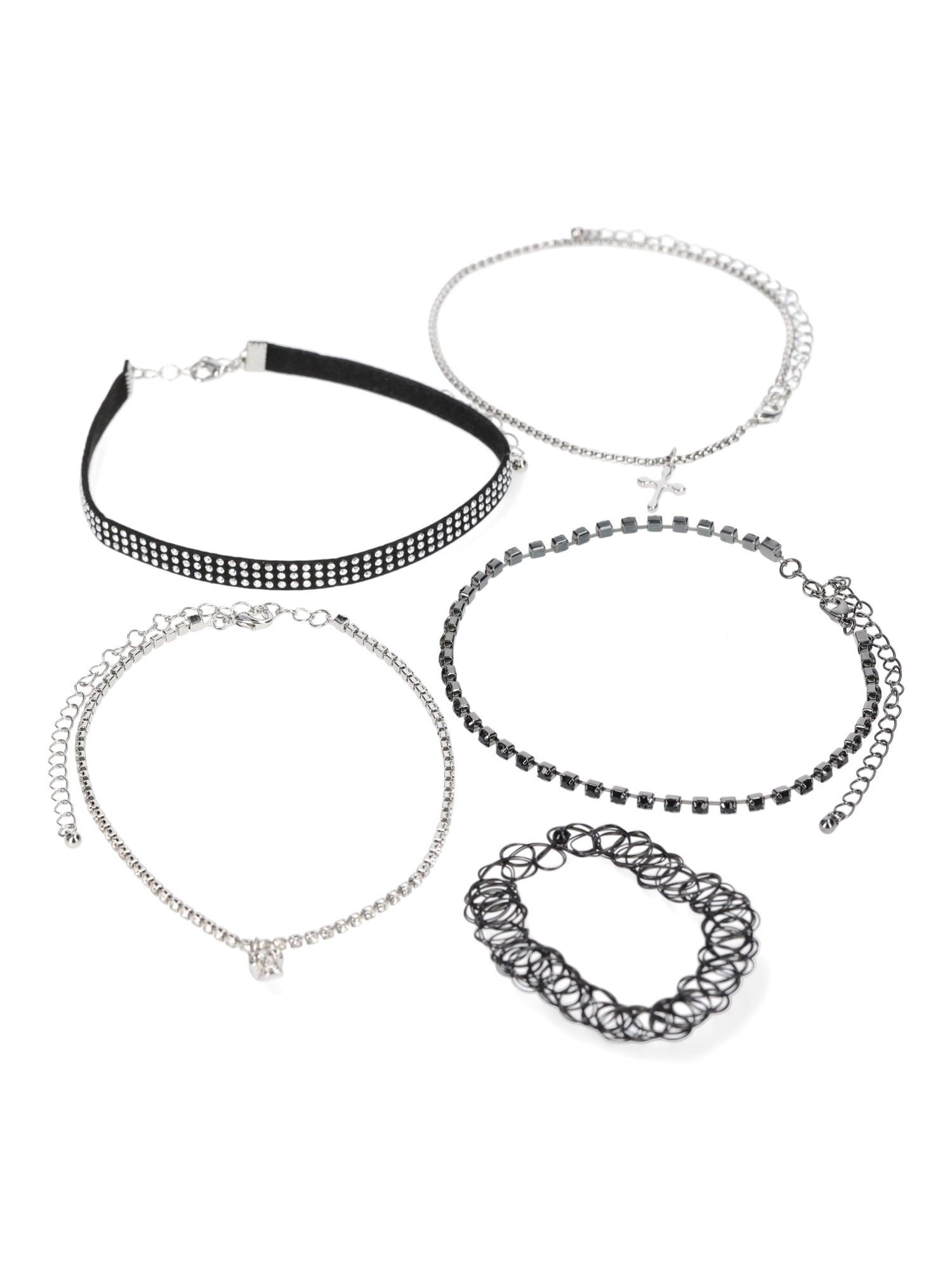 No Boundaries Skull and Cross Necklace Choker Set, 5-Pack