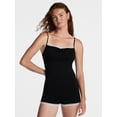 thumbnail image 1 of No Boundaries Women's Sleep Lace Romper, Black, XS, 1 of 5