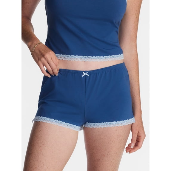 No Boundaries Women's Sleep Lace Shorts, Deep Lagoon, XS