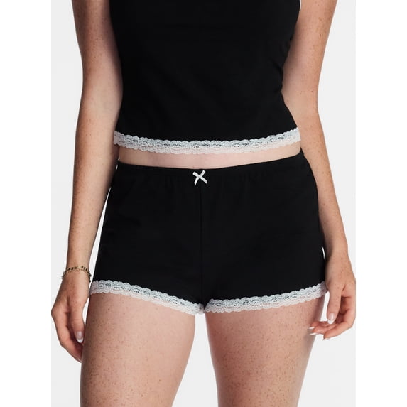 No Boundaries Women's Sleep Lace Shorts, Black Soot, XL