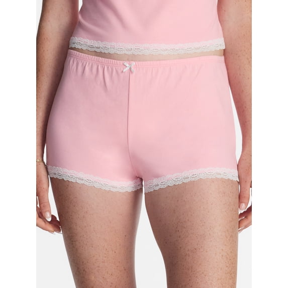 No Boundaries Women's Sleep Lace Shorts, Coral Kiss, XL