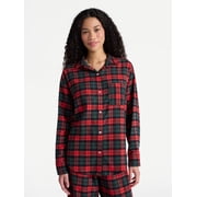 No Boundaries Sleepwear Cotton Flannel Button Down Shirt, Women’s