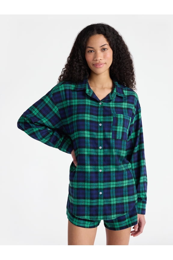 Sleepwear Cotton Flannel Button Down Shirt, Women’s
