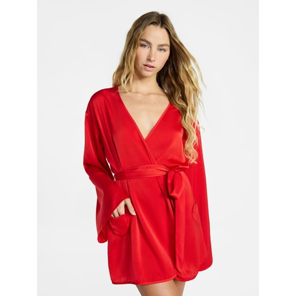 No Boundaries Sleepwear Satin Robe, Women's XS-XXL