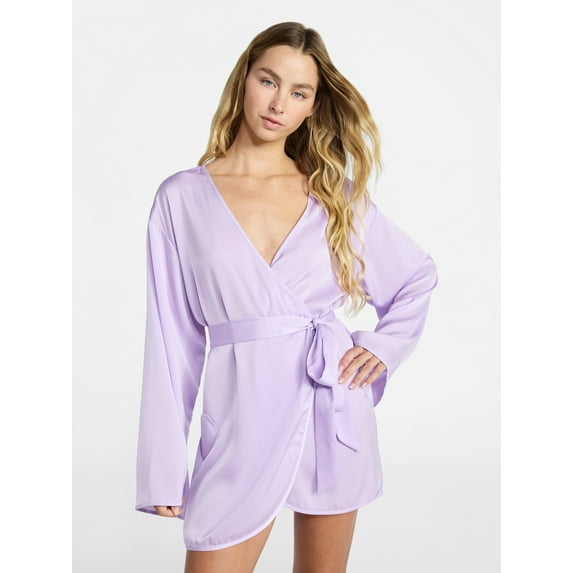 No Boundaries Sleepwear Satin Robe, Women's XS-XXL