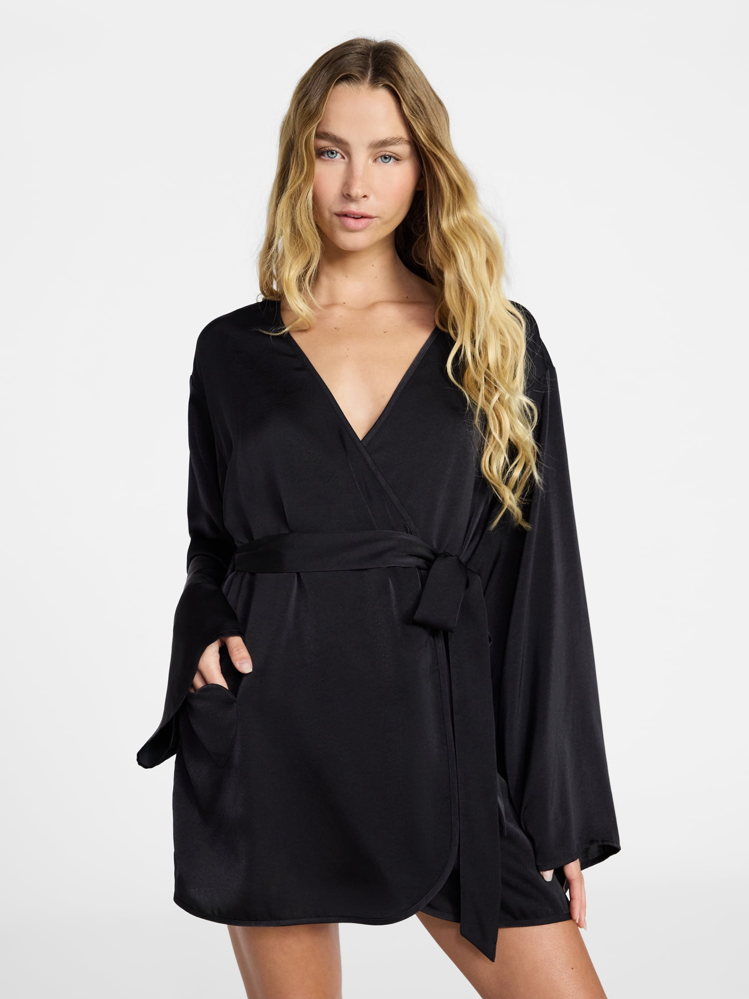 No Boundaries Sleepwear Satin Robe, Women's XS-XXL