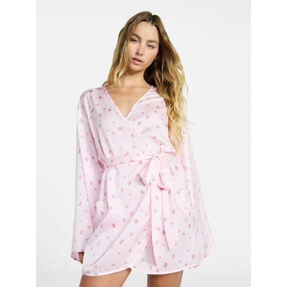 No Boundaries Sleepwear Satin Robe, Women's XS-XXL