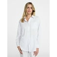 thumbnail image 1 of No Boundaries Sleepwear Woven Cotton Button-Down Shirt, Women's XS-XXL, 1 of 5