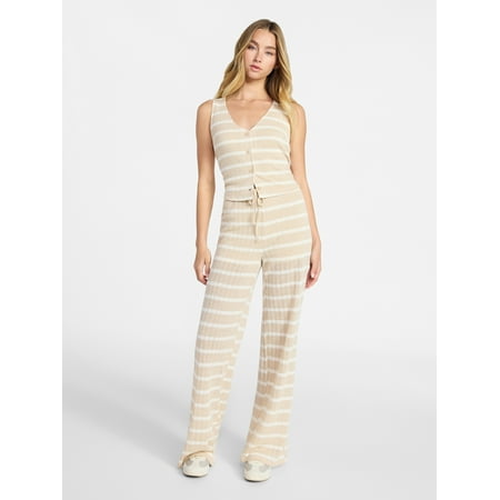 No Boundaries Sleeveless Button Vest and Pants, 2-Piece Set, Women’s XXS-XXL