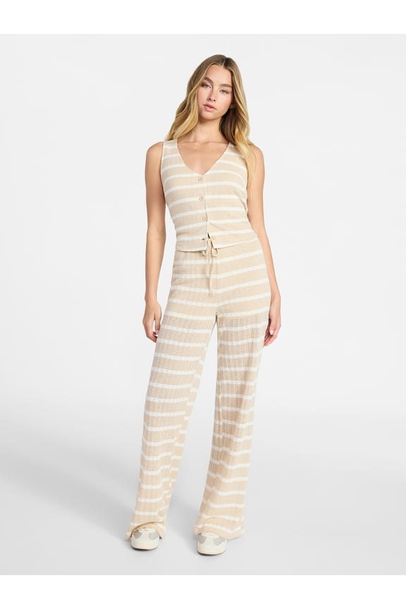 Sleeveless Button Vest and Pants, 2-Piece Set, Women’s XXS-XXL