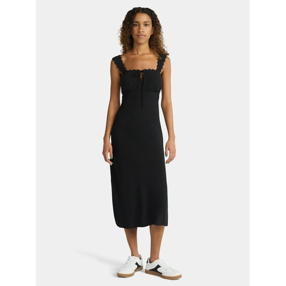 No Boundaries Sleeveless Midi Dress with Keyhole and Tie, Women's