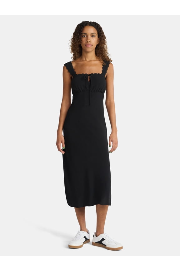 Sleeveless Midi Dress with Keyhole and Tie, Women's