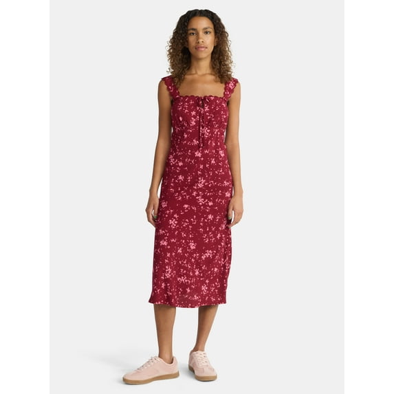 No Boundaries Sleeveless Midi Dress with Keyhole and Tie, Women's