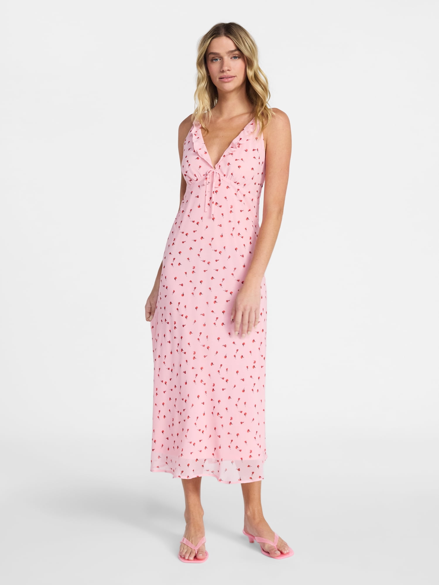 No Boundaries Sleeveless Ruffle Midi Dress, Women's XXS-XXL