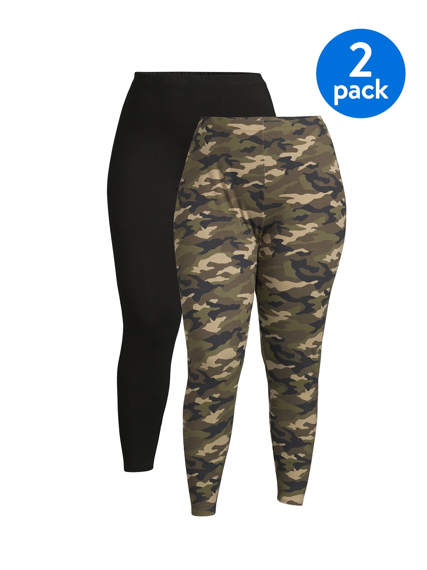 No Boundaries Slim Fit Mid Rise SlimLeg Legging (Women's Plus), 2 Count, 2 Pack