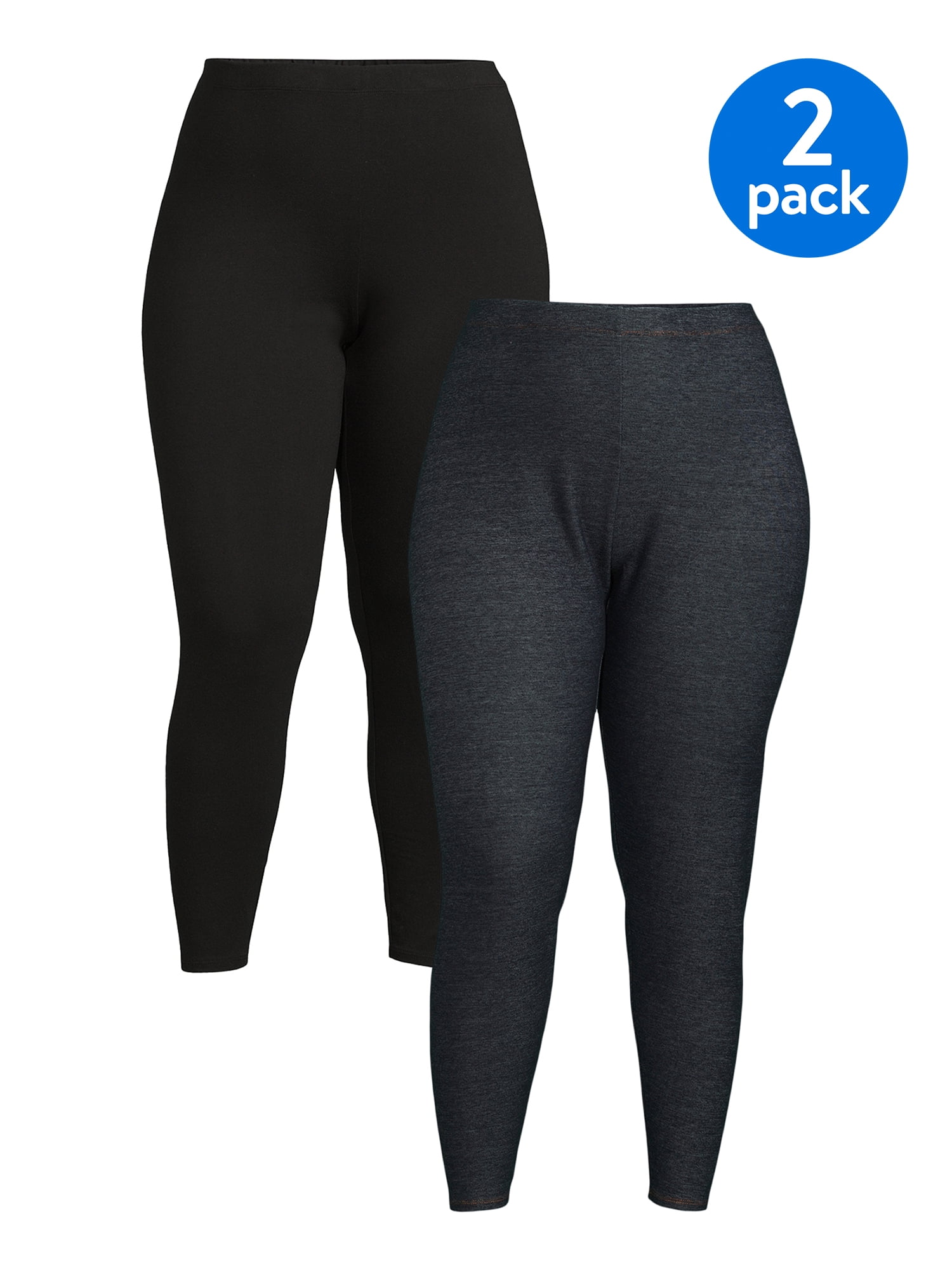 No Boundaries Slim Fit Mid Rise SlimLeg Legging (Women's Plus), 2 Count, 2 Pack