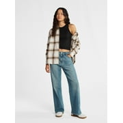 NO BOUNDARIES Slouchy Flannel Shirt with Side Pockets, Women's