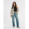 No Boundaries Slouchy Flannel Shirt with Side Pock